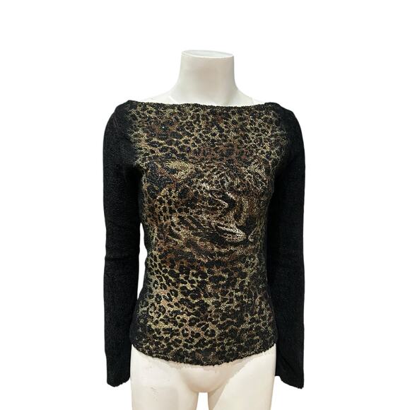Vintage Y2K Charlotte Russe Sparkle Leopard Print Long Sleeve Sweater / XS - - Picture 1 of 4